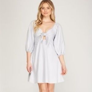She + Sky Puff Sleeve Tie Front Mini Dress